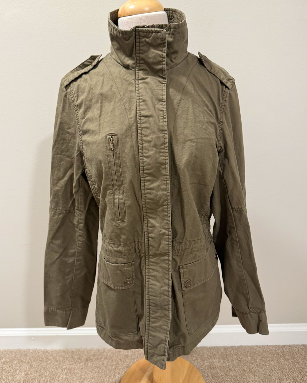 Love Tree Women L Jacket Olive Green 100% Cotton Utility Field Anorak Coat Large